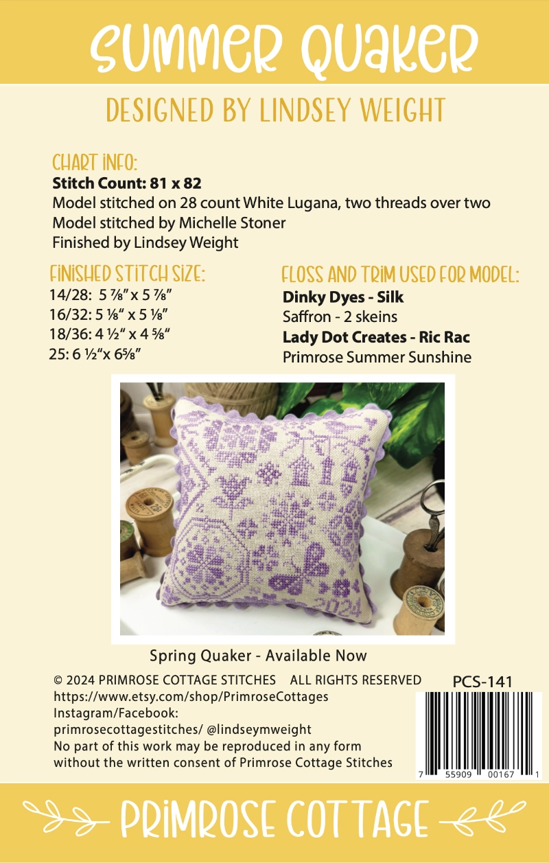 Summer Quaker Primrose Cottage Cross Stitch Pattern