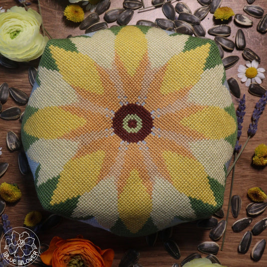 Sunflower Biscornu Cross Stitch Pattern by The Blue Flower