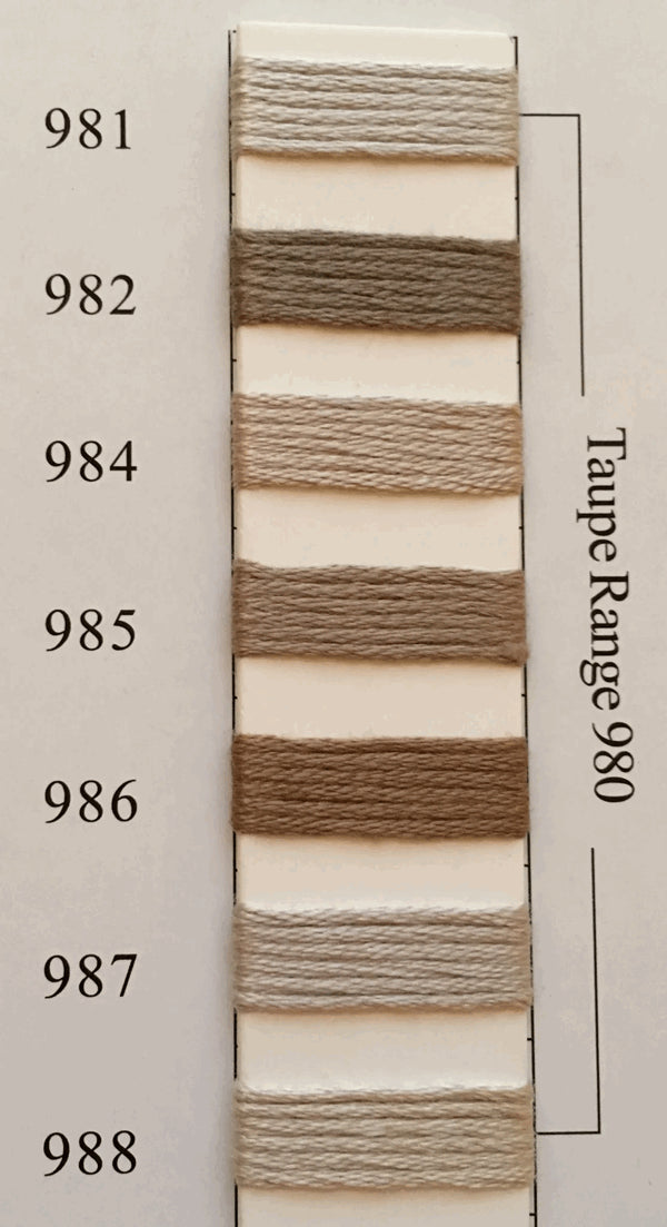 Needlepoint NPI Silk Floss 8 Ply Taupe Range 981 982 984 985 986 987 988