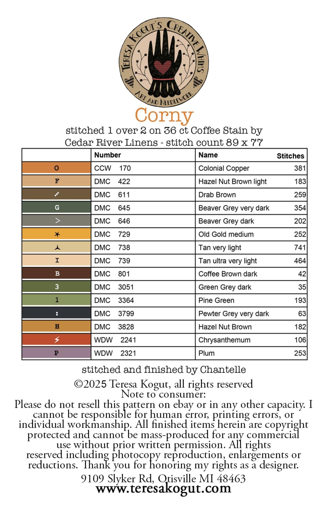 PREORDER Teresa Kogut CORNY Cross Stitch Pattern