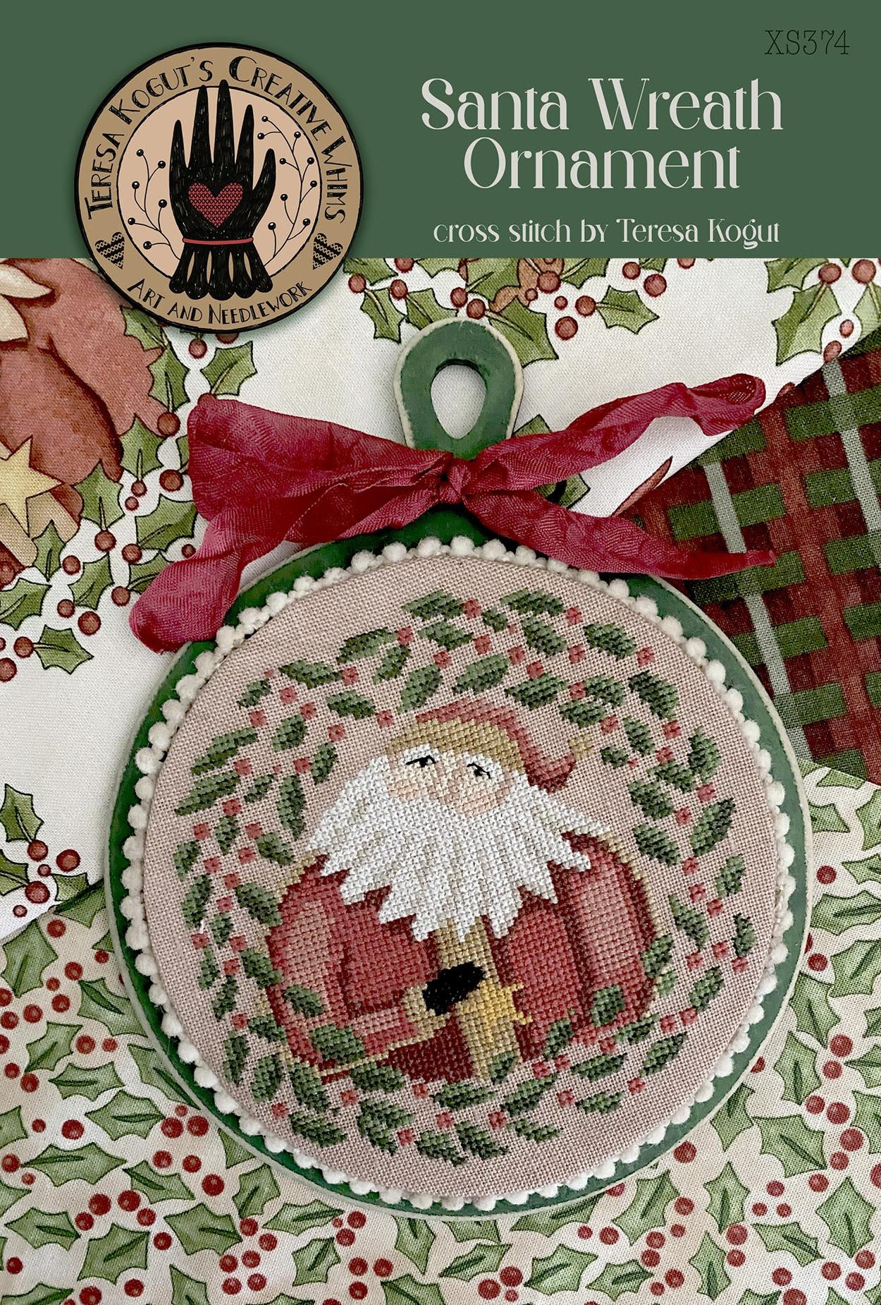 PREORDER Santa Wreath Ornament Teresa Kogut Cross Stitch Pattern