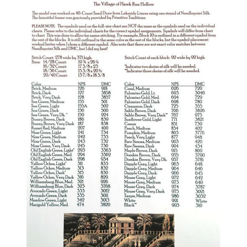 The Village of Hawk Run Hollow Carriage House Samplings Cross Stitch Pattern
