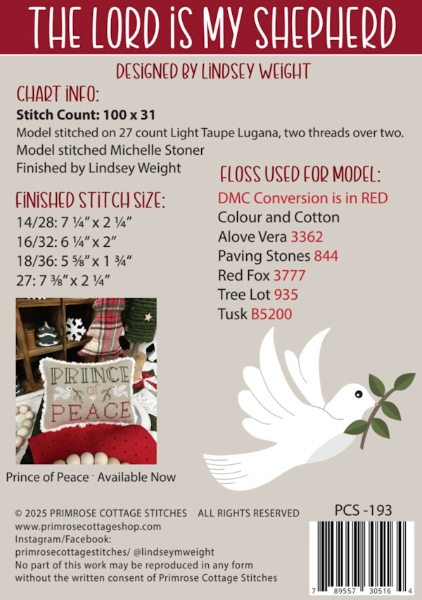 PREORDER The Lord is My Shepherd Primrose Cottage Cross Stitch Pattern