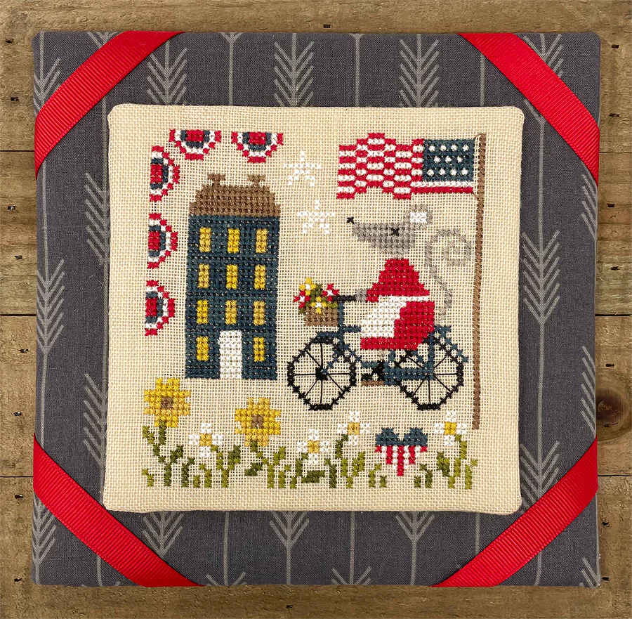 Tiny Modernist MOUSE'S 4TH OF JULY RIDE Cross Stitch Pattern