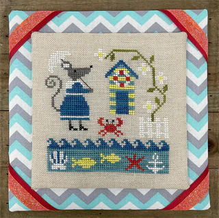 Tiny Modernist MOUSE'S BEACH OUTING Cross Stitch Pattern