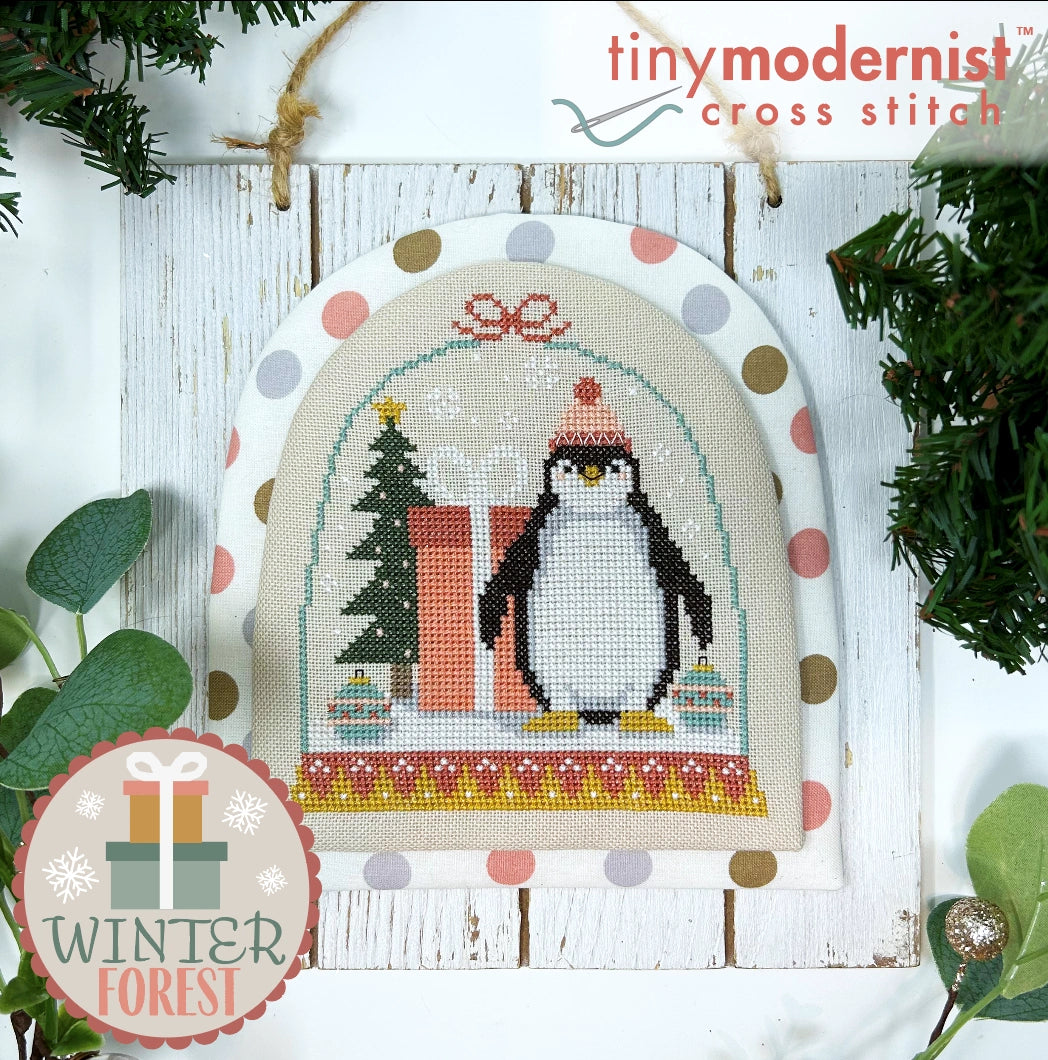 Tiny Modernist WINTER FOREST SNOWGLOBE Cross Stitch Pattern