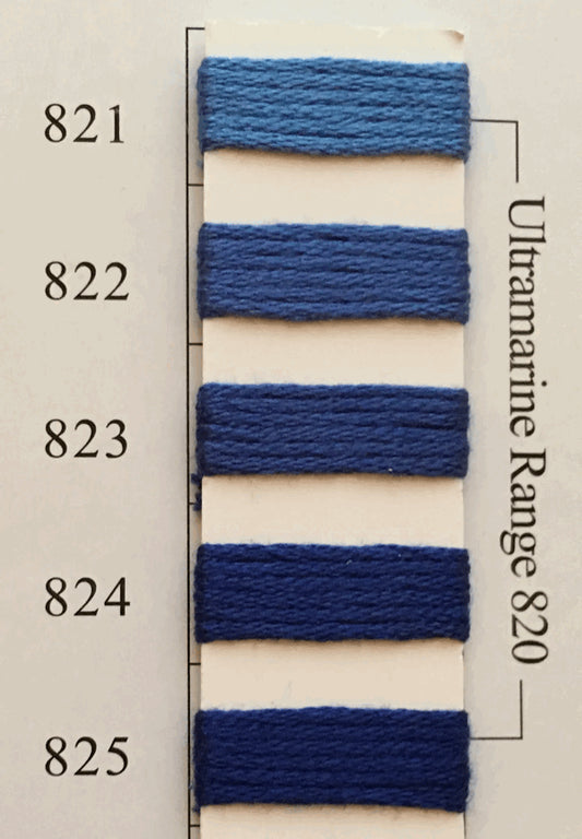 Needlepoint NPI Silk Floss 8 Ply Ultramarine Range 821 822 823 824 825