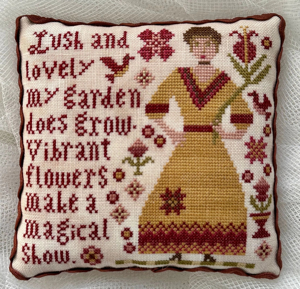 Vibrant Flowers Cross Stitch Pattern with Pincushion by Kathy Barrick