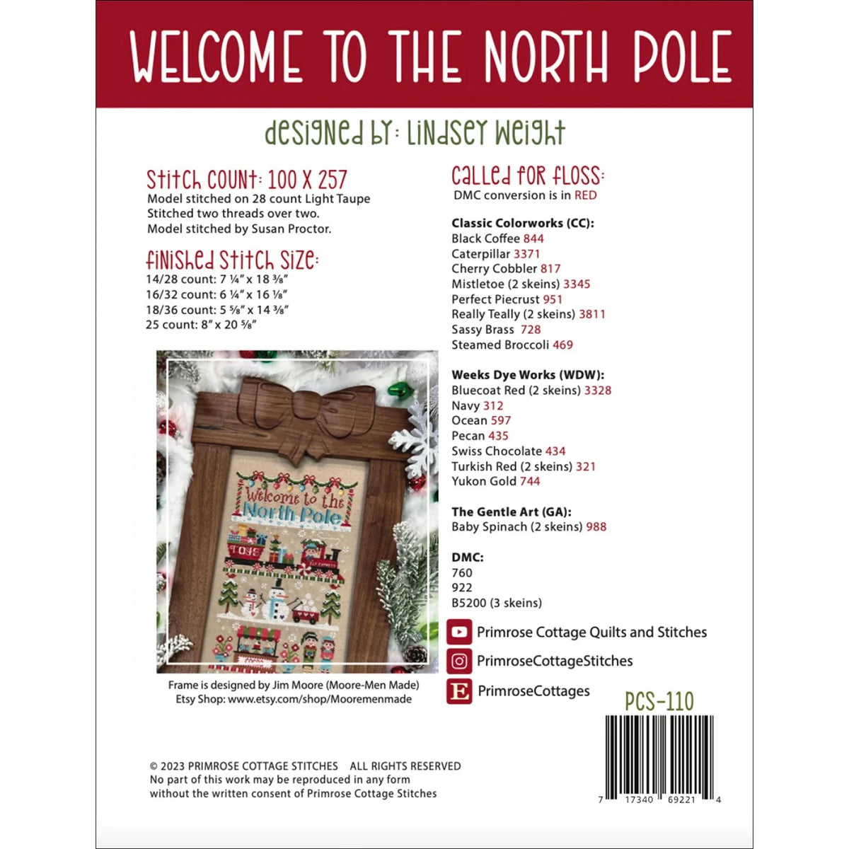 Welcome to the North Pole Primrose Cottage Cross Stitch Pattern Physical Copy