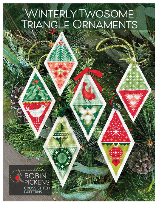Winterly Twosome Triangle Ornaments Cross Stitch Pattern by Robin Pickens