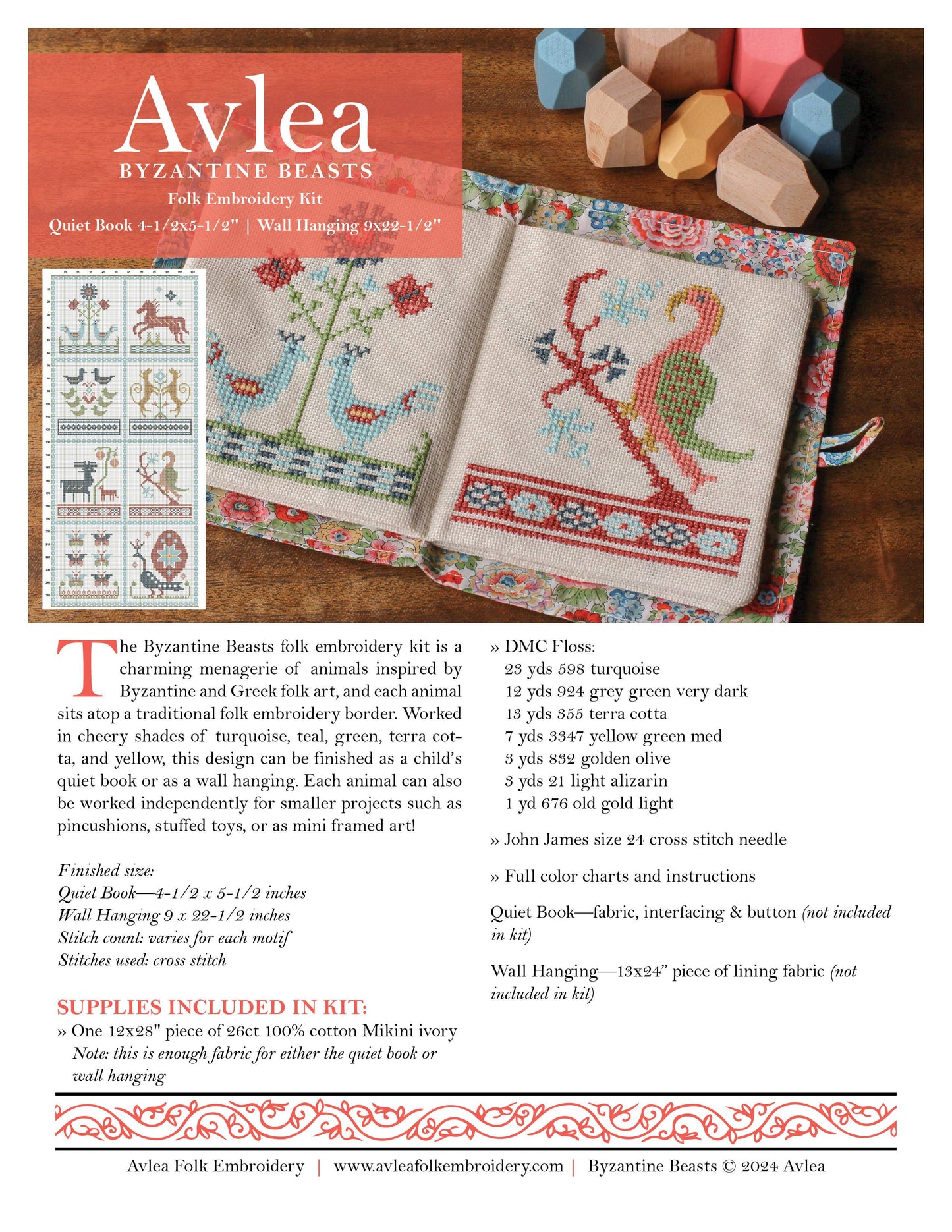 Cross Stitch Kit Byzantine Beasts w/ Liberty® fabric Alvea Folk Embroidery