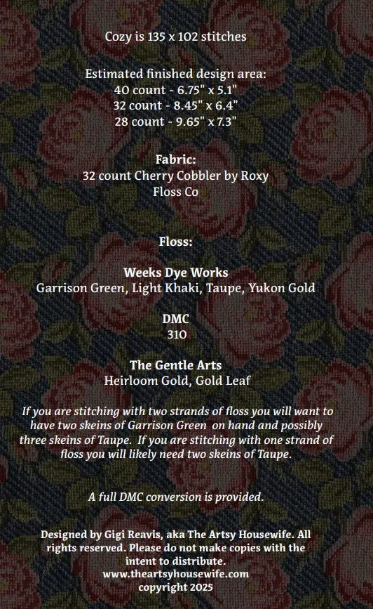 PREORDER The Artsy Housewife COZY Cross Stitch Pattern