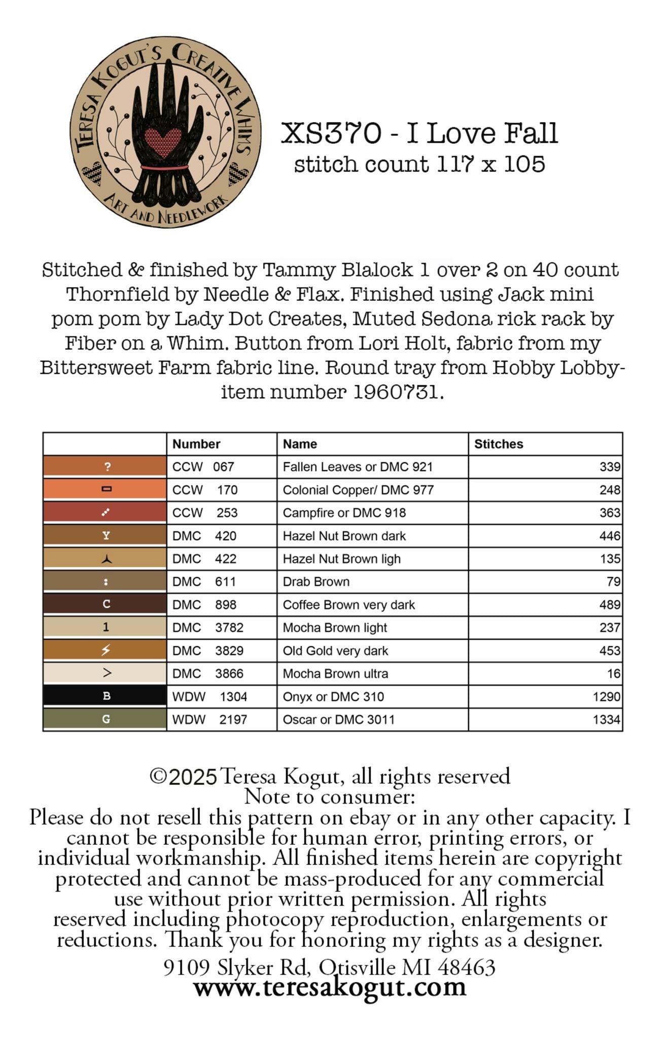 PREORDER Teresa Kogut I LOVE FALL Cross Stitch Pattern