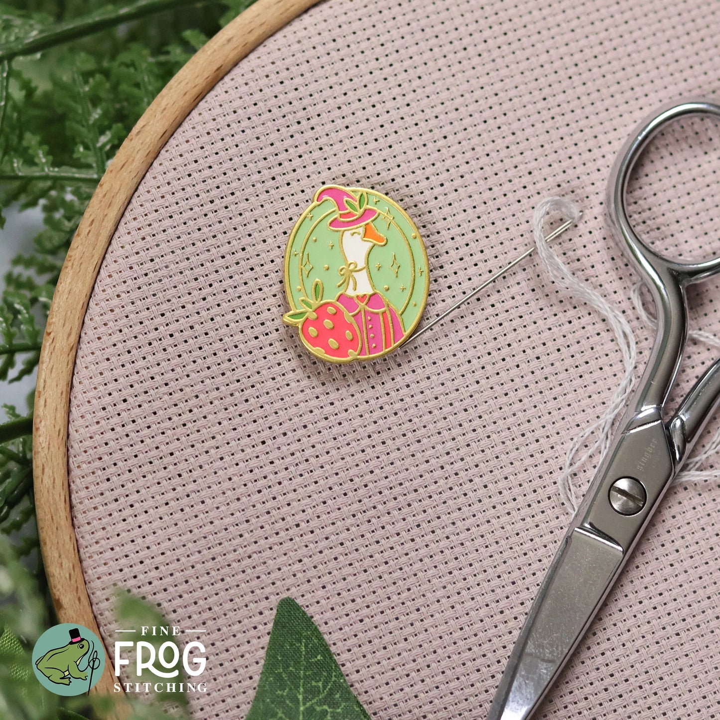 Strawberry Goose Witch Magnetic Needle Minder by Fine Frog Stitching