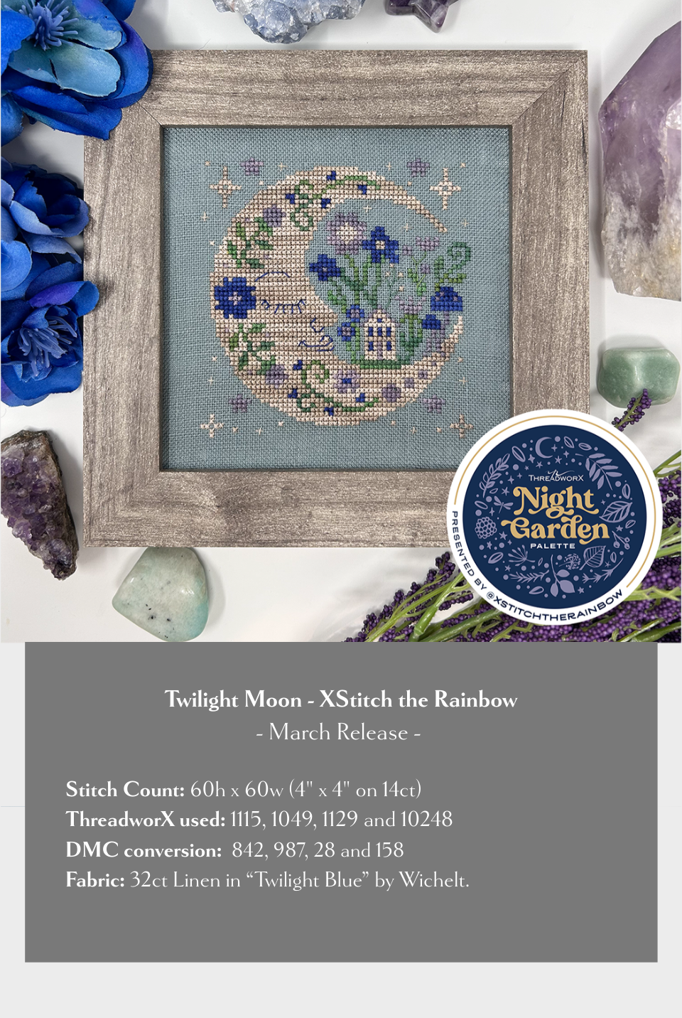 Twilight Moon Cross Stitch Pattern by Tiny Modernist Nashville Market Night Garden
