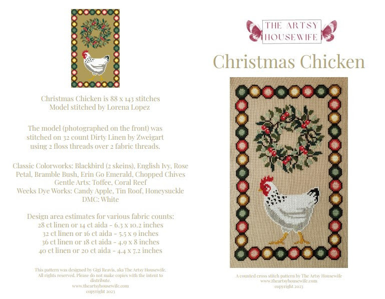 Christmas Chicken Cross Stitch Pattern by The Artsy Housewife