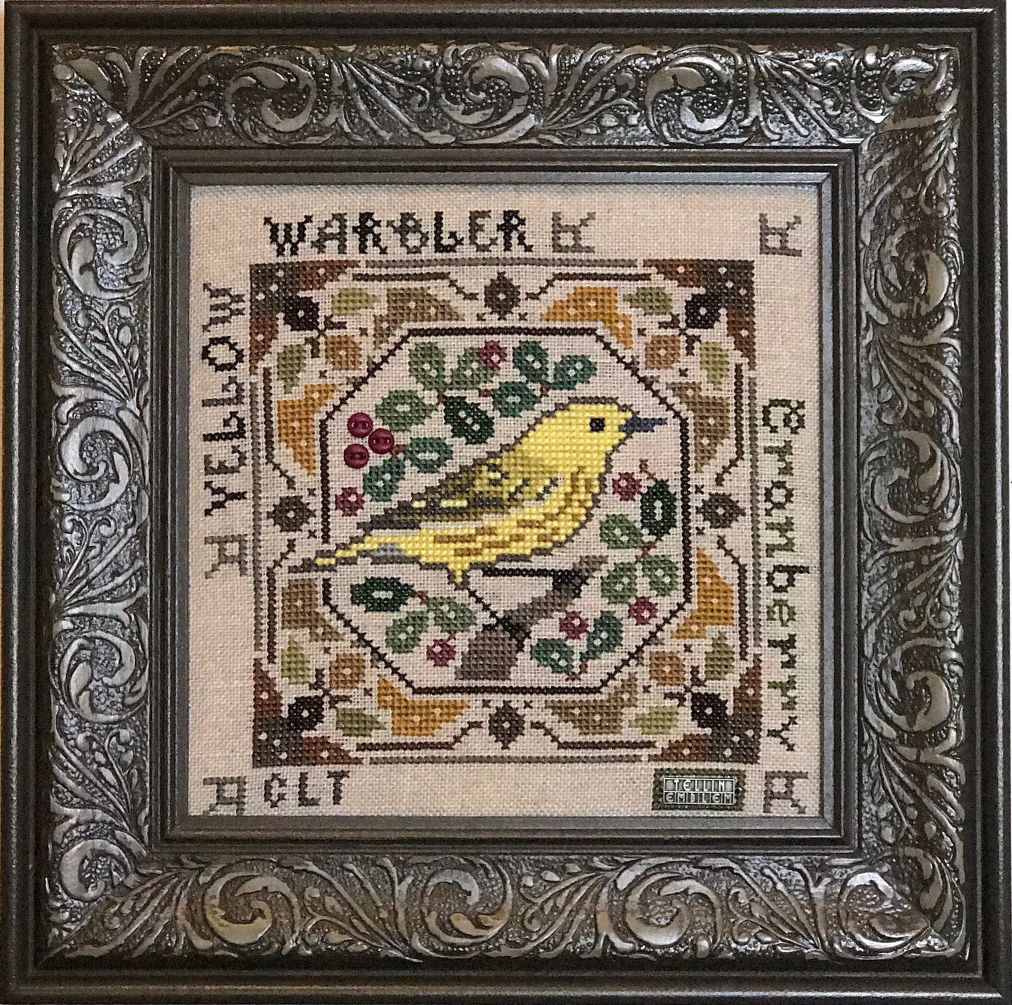 Yellow Warbler Birdie & Berries Cross Stitch Pattern by Tellin Emblem Physical Copy