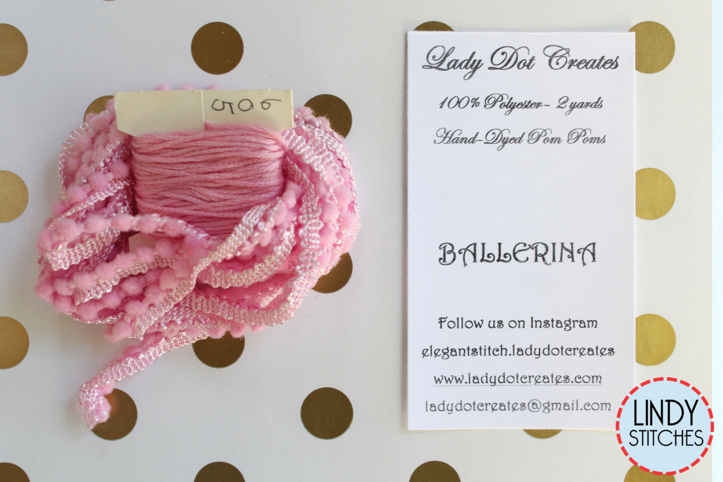 Ballerina Mini Pom Pom Trim by Lady Dot Creates Hand Dyed 2 Yards Pink