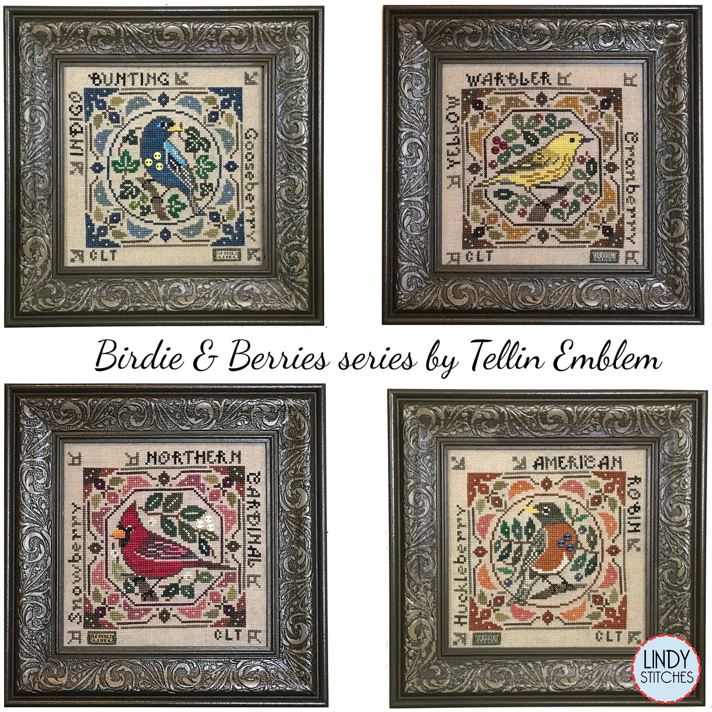 American Robin Birdie & Berries Cross Stitch Pattern by Tellin Emblem Physical Copy