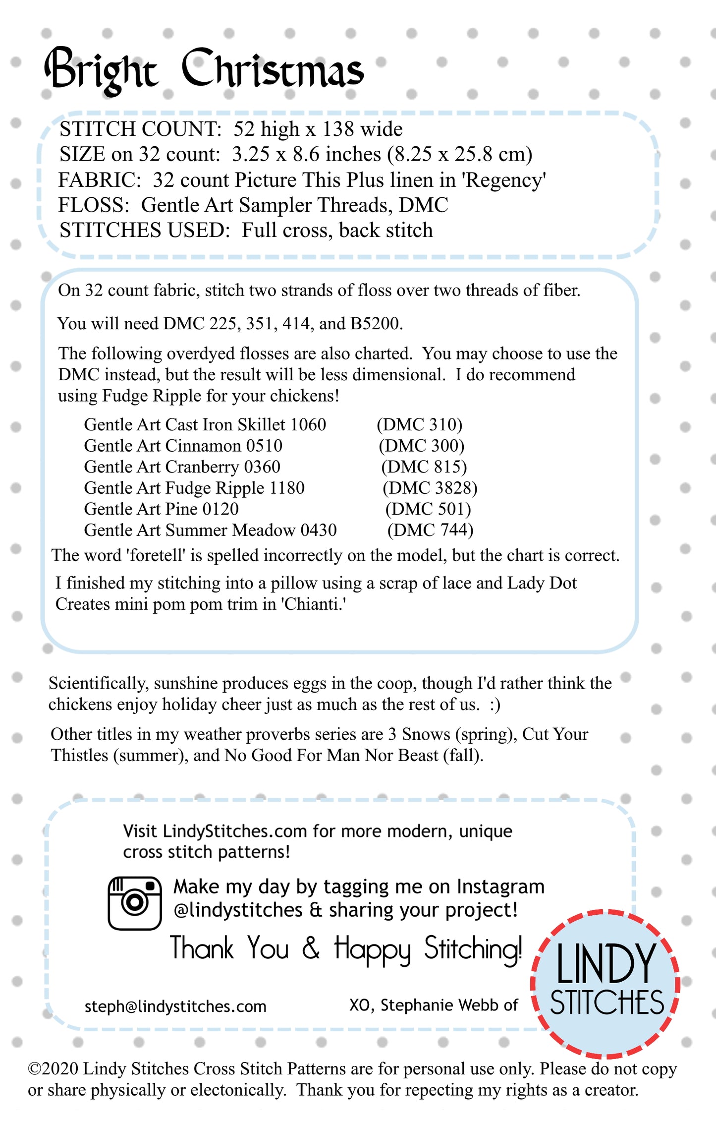 PDF Bright Christmas Cross Stitch Pattern by Lindy Stitches