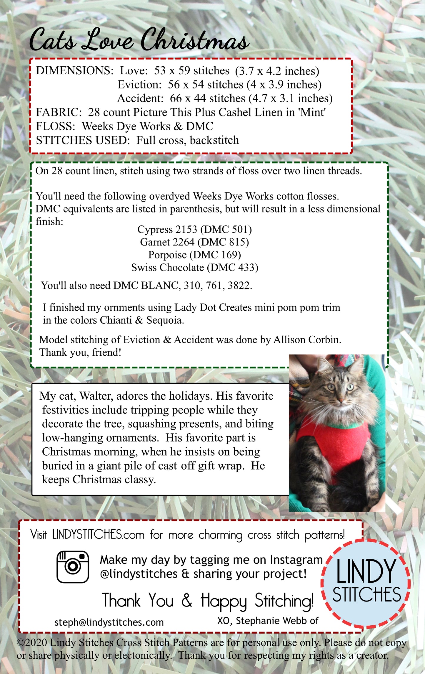 Cats Love Christmas Cross Stitch Pattern by Lindy Stitches PDF