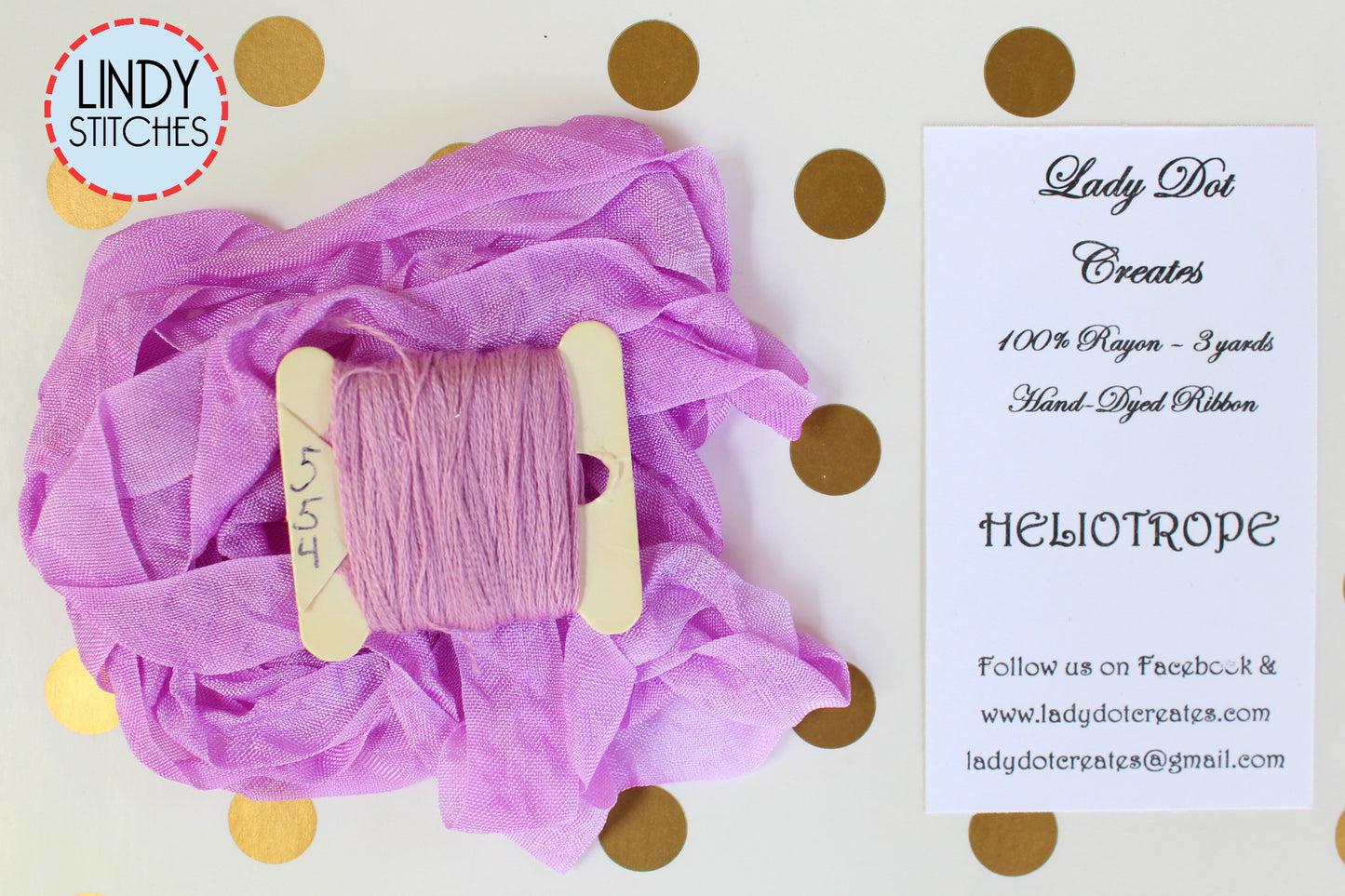 Heliotrope Ribbon by Lady Dot Creates Hand Dyed 3 Yards Rayon Ribbon
