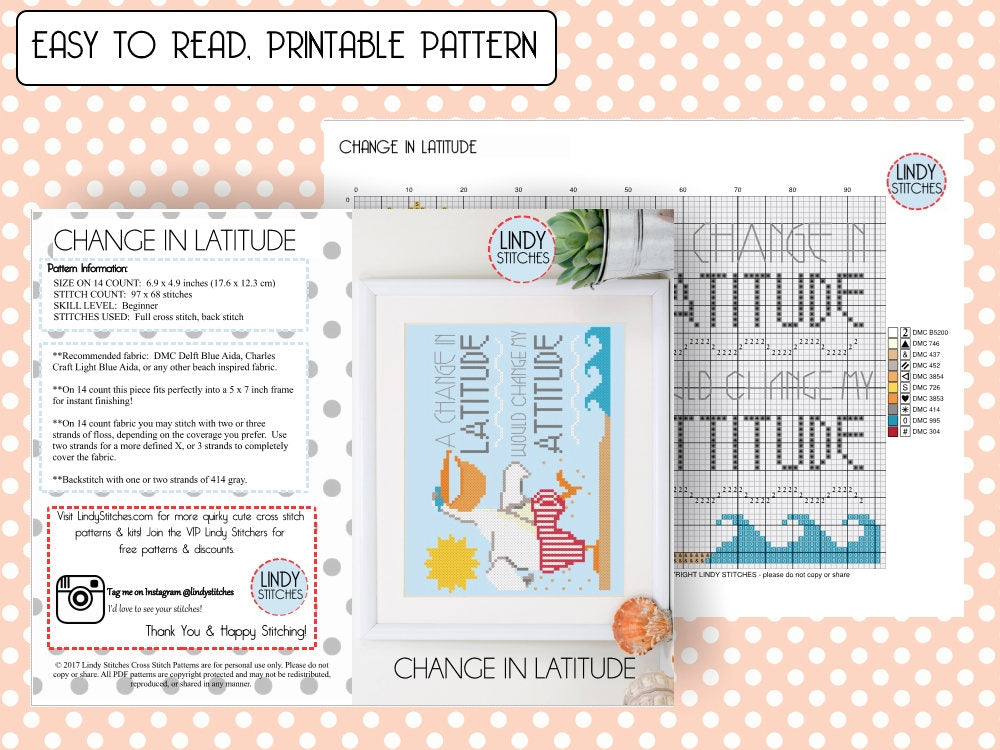 PDF Change in Latitude Cross Stitch Pattern by Lindy Stitches
