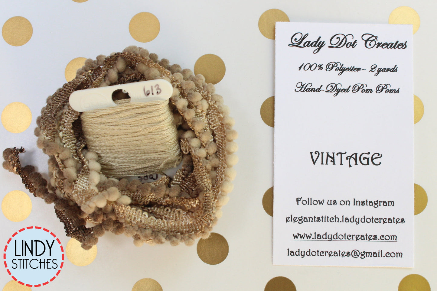 Vintage Mini Pom Pom Trim by Lady Dot Creates Hand Dyed 2 Yards