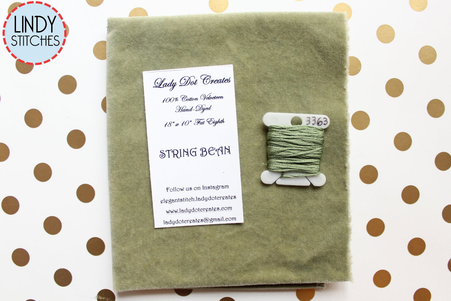 String Bean Green Hand Dyed 100% Cotton Velveteen by Lady Dot Creates