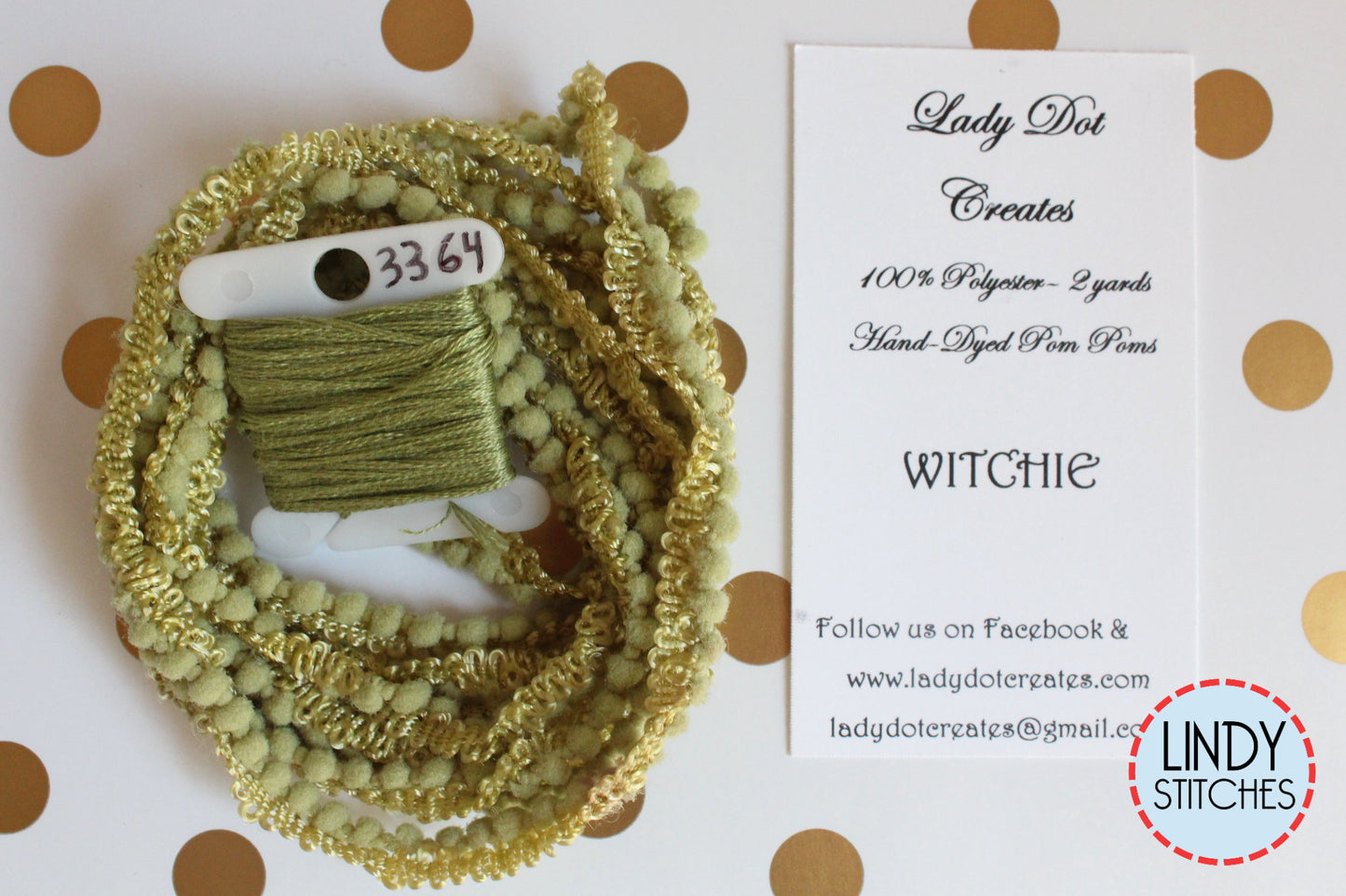 Witchie Mini Pom Pom Trim by Lady Dot Creates Hand Dyed 2 Yards Green