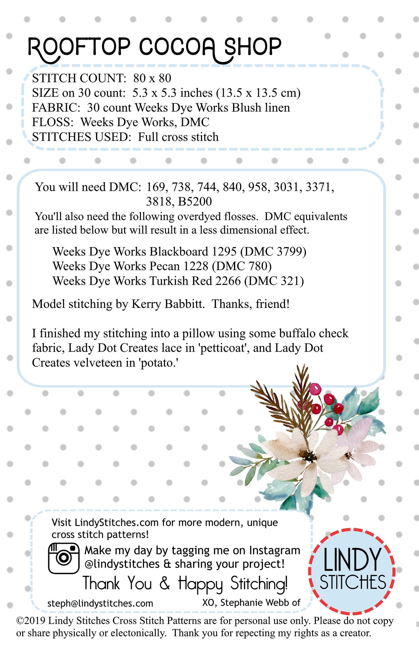 Rooftop Cocoa Shop Cross Stitch Pattern by Lindy Stitches