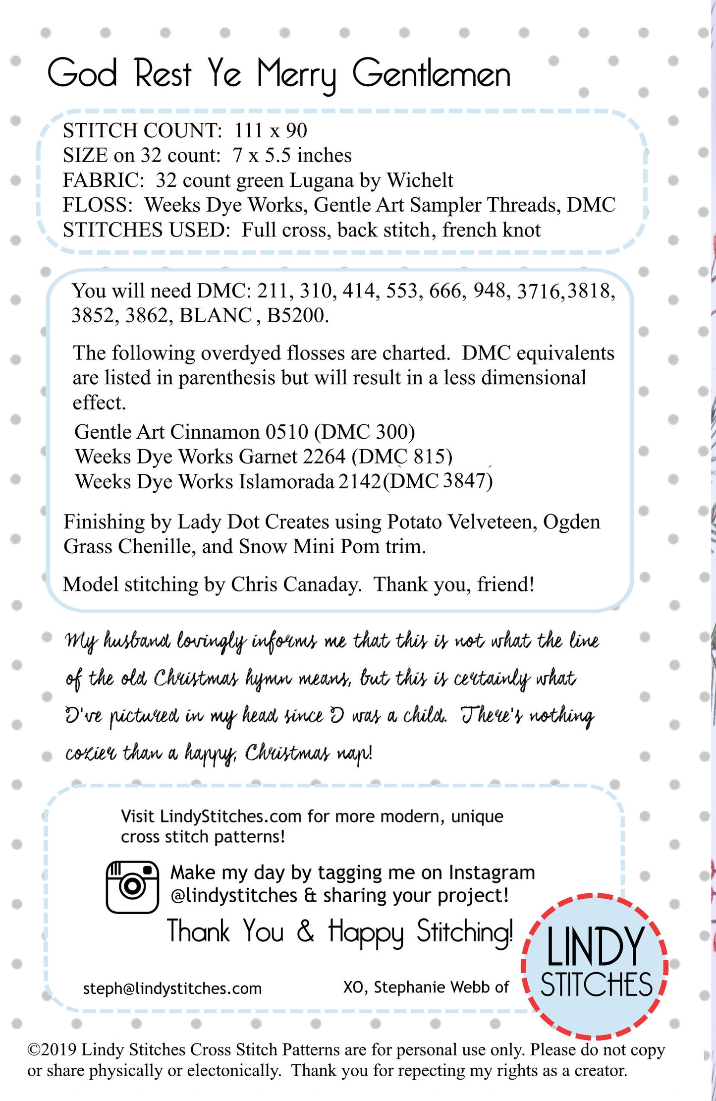 God Rest Ye Merry Gentlemen Cross Stitch Pattern by Lindy Stitches