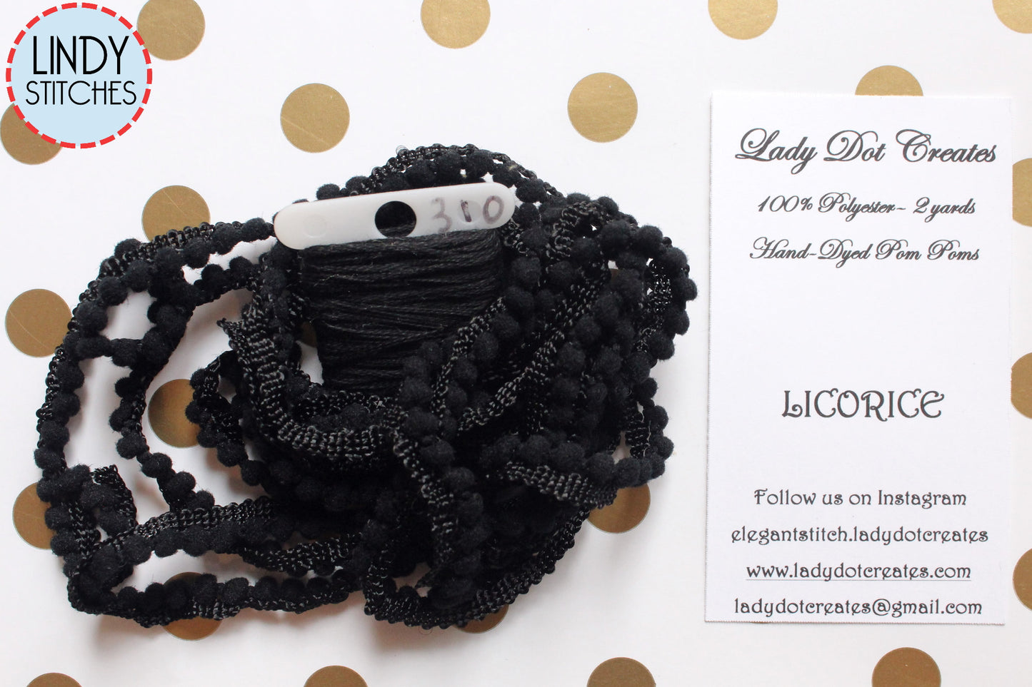 Licorice Black Mini Pom Pom Trim by Lady Dot Creates Hand Dyed 2 Yards