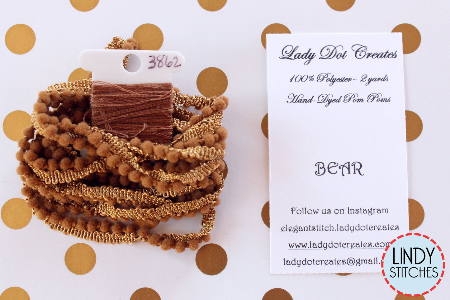 Bear Mini Pom Pom Trim by Lady Dot Creates Hand Dyed 2 Yards