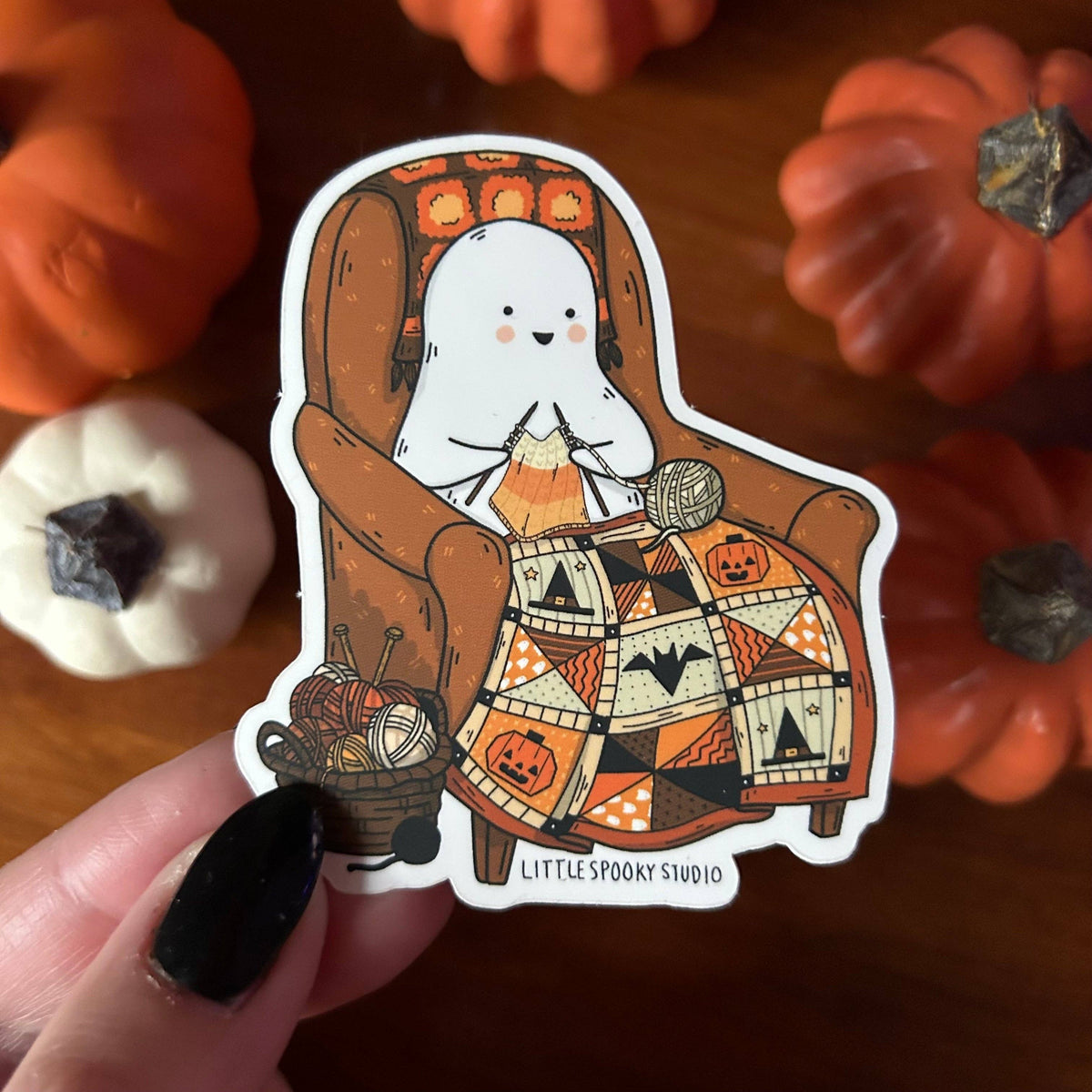 Knitting Ghostie Waterproof Sticker