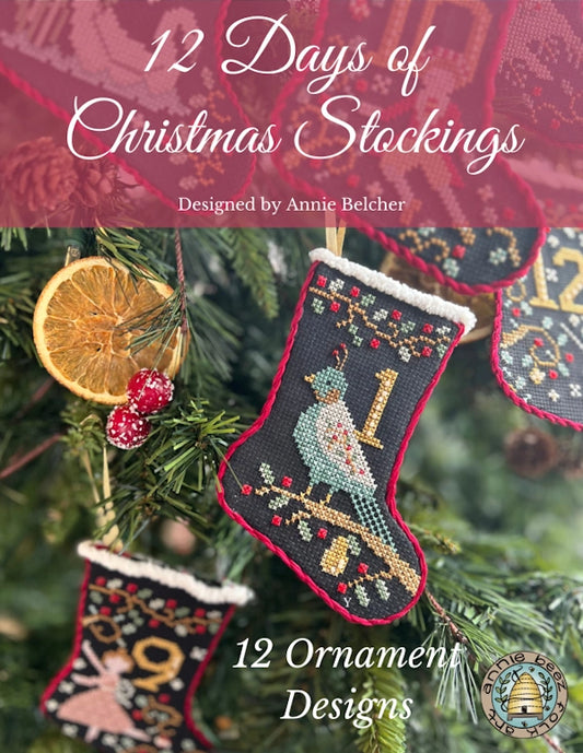 PREORDER 12 Days of Christmas Stockings Book Cross Stitch Pattern by Annie Beez Folk Art Physical Copy  *Market Exclusive*