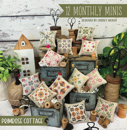 12 Monthly Minis Primrose Cottage Cross Stitch Pattern