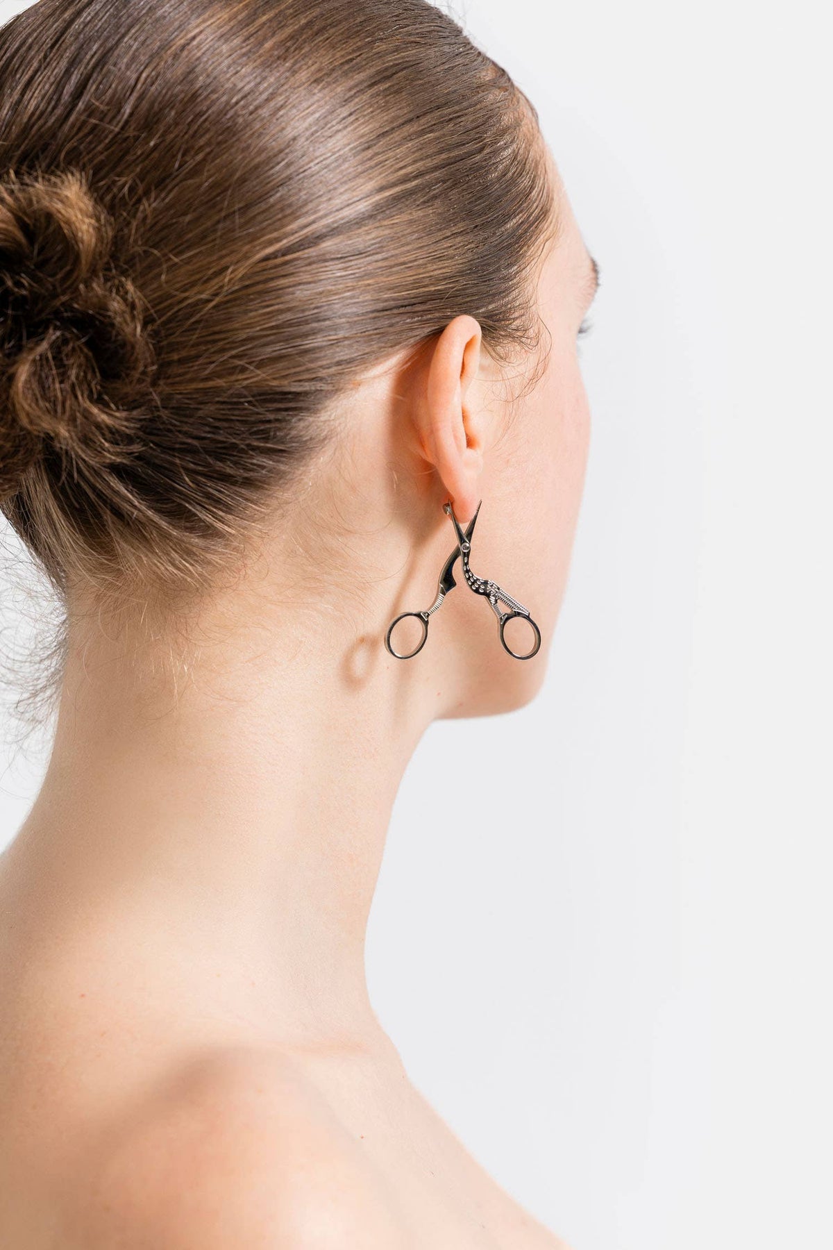 Stork Embroidery Scissor Earrings