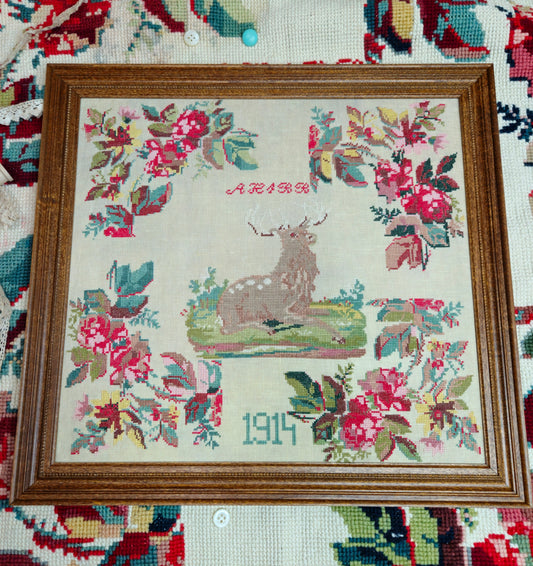 PREORDER 1914 Floral Stag Cross Stitch Pattern by Quaint Rose Needlearts Nashville Market