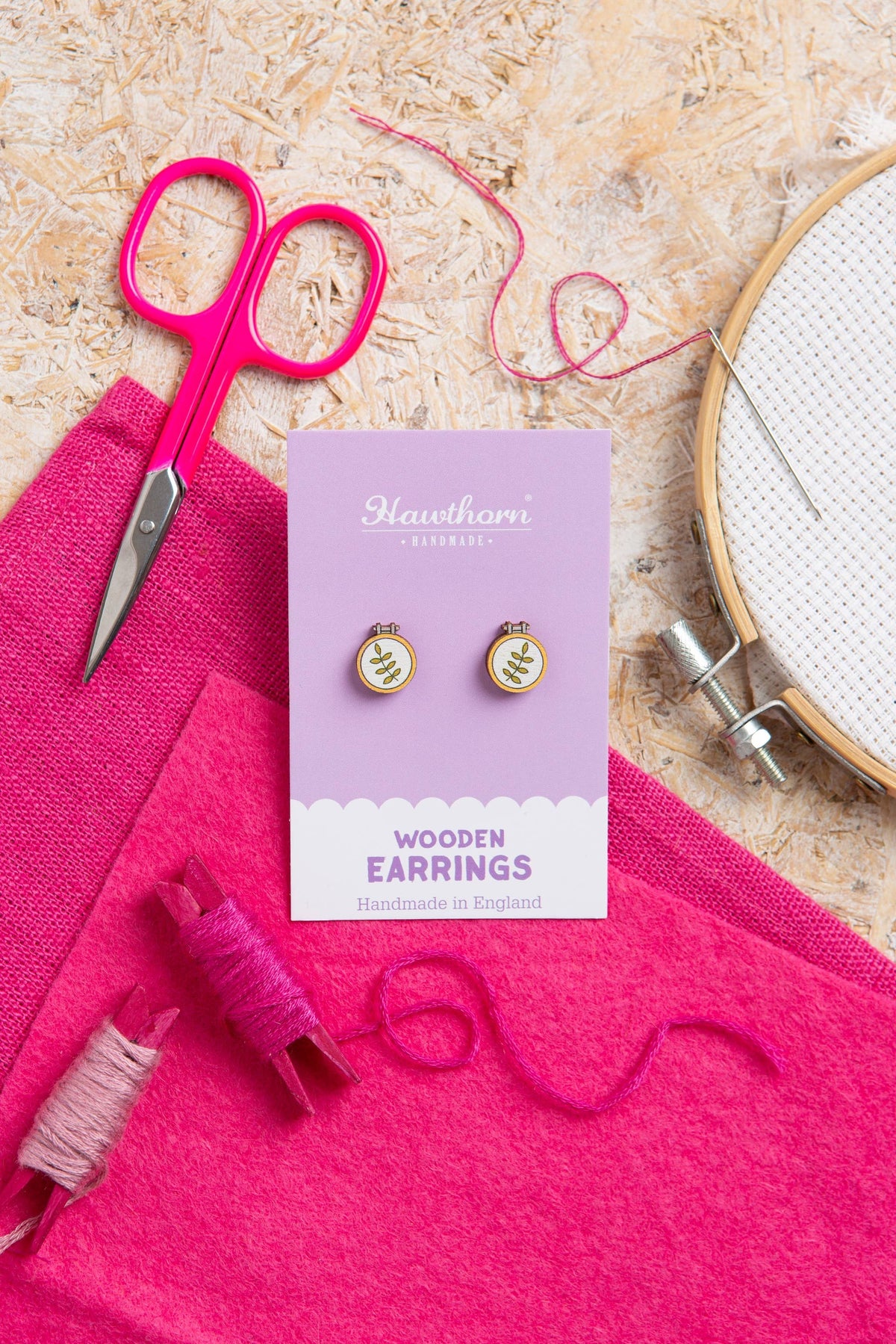 Embroidery Hoop Wooden Stud Earrings