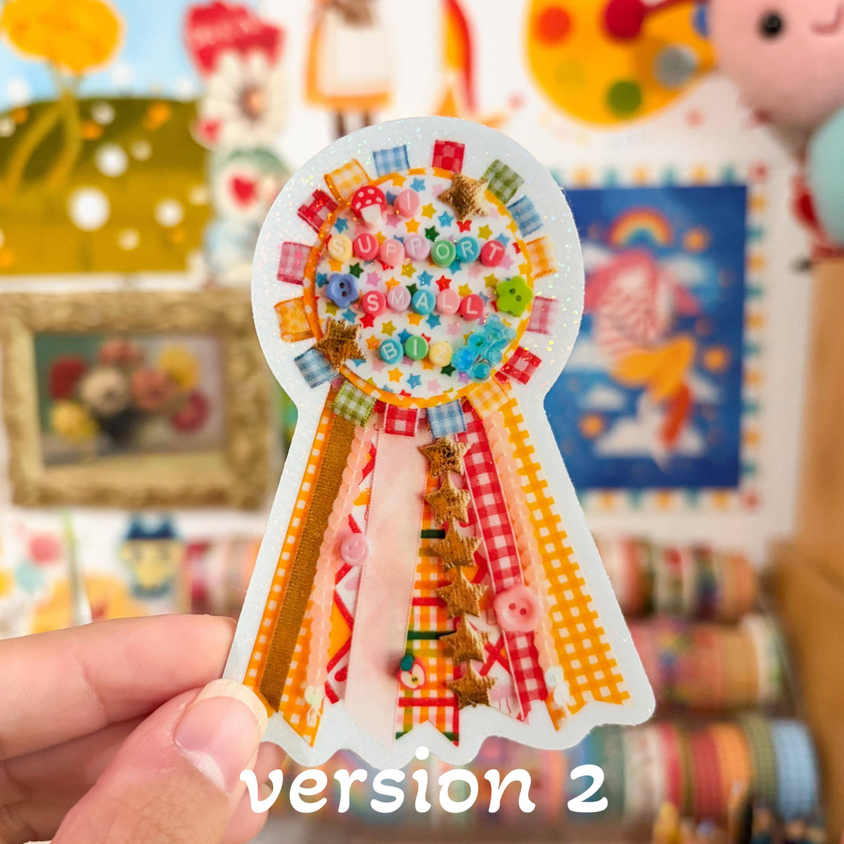 I Support Small Biz Ribbon Glitter Sticker