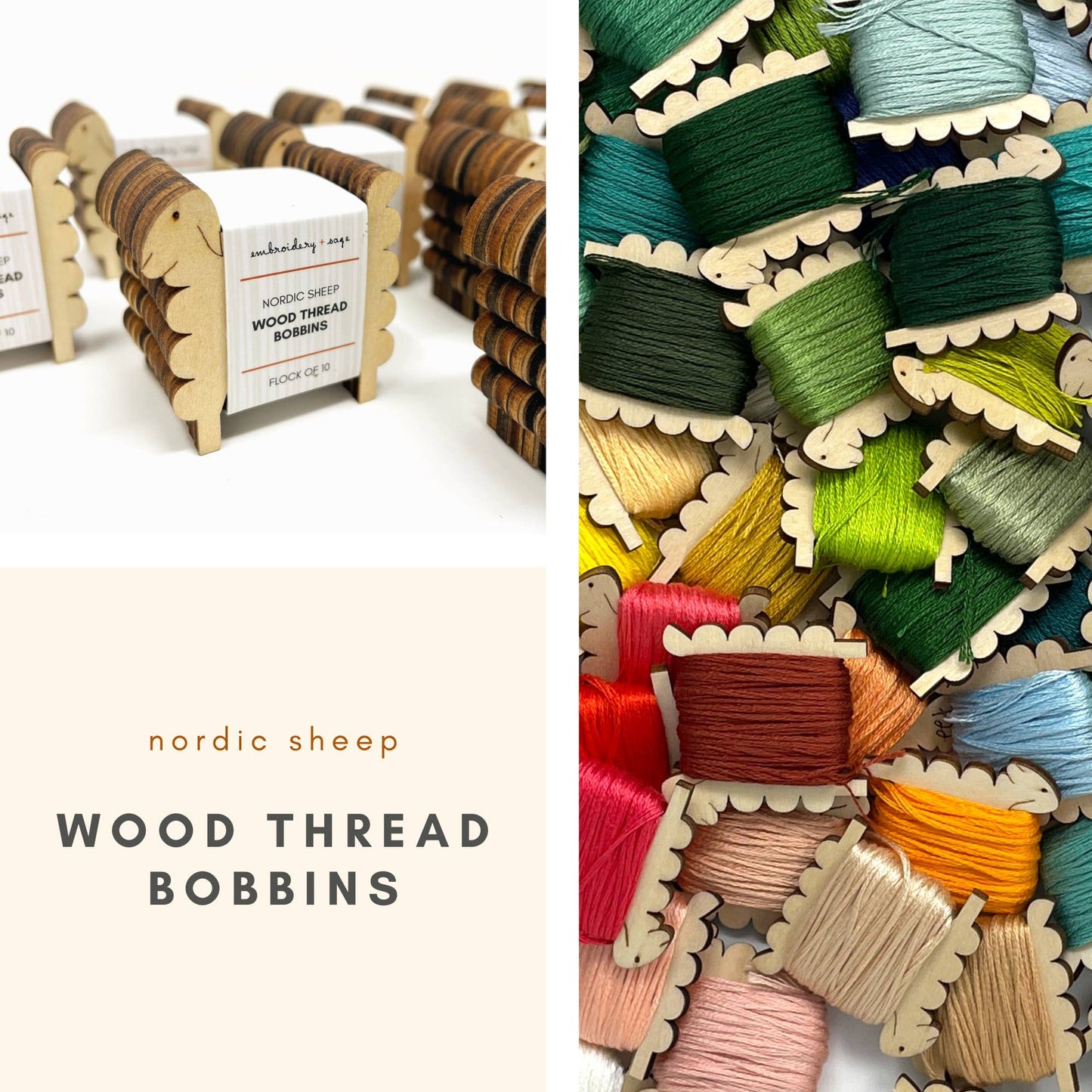 Nordic Sheep Wooden Thread Bobbins - Set of 10