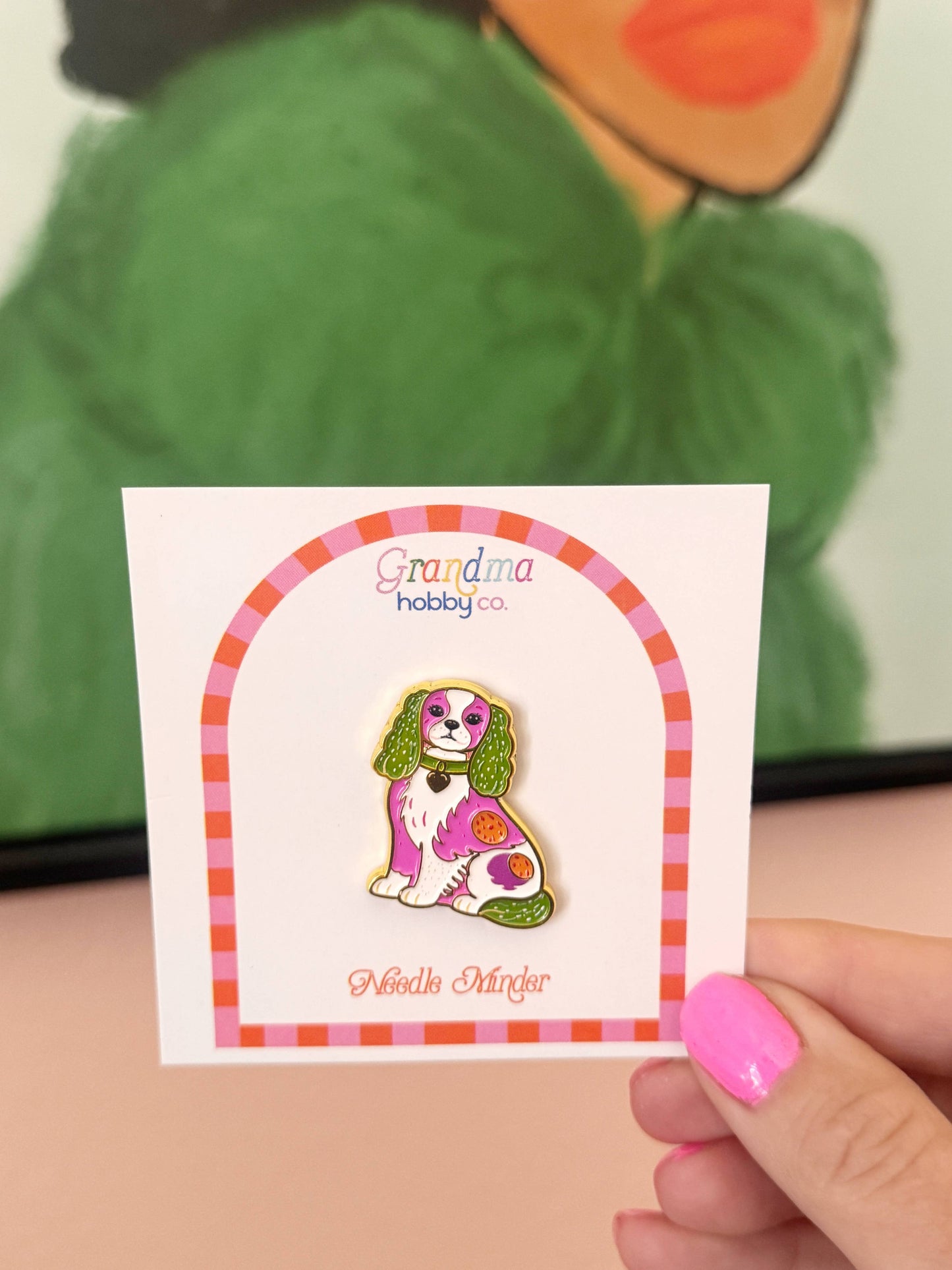 Spaniel Pink Needle Minder for Cross Stitch