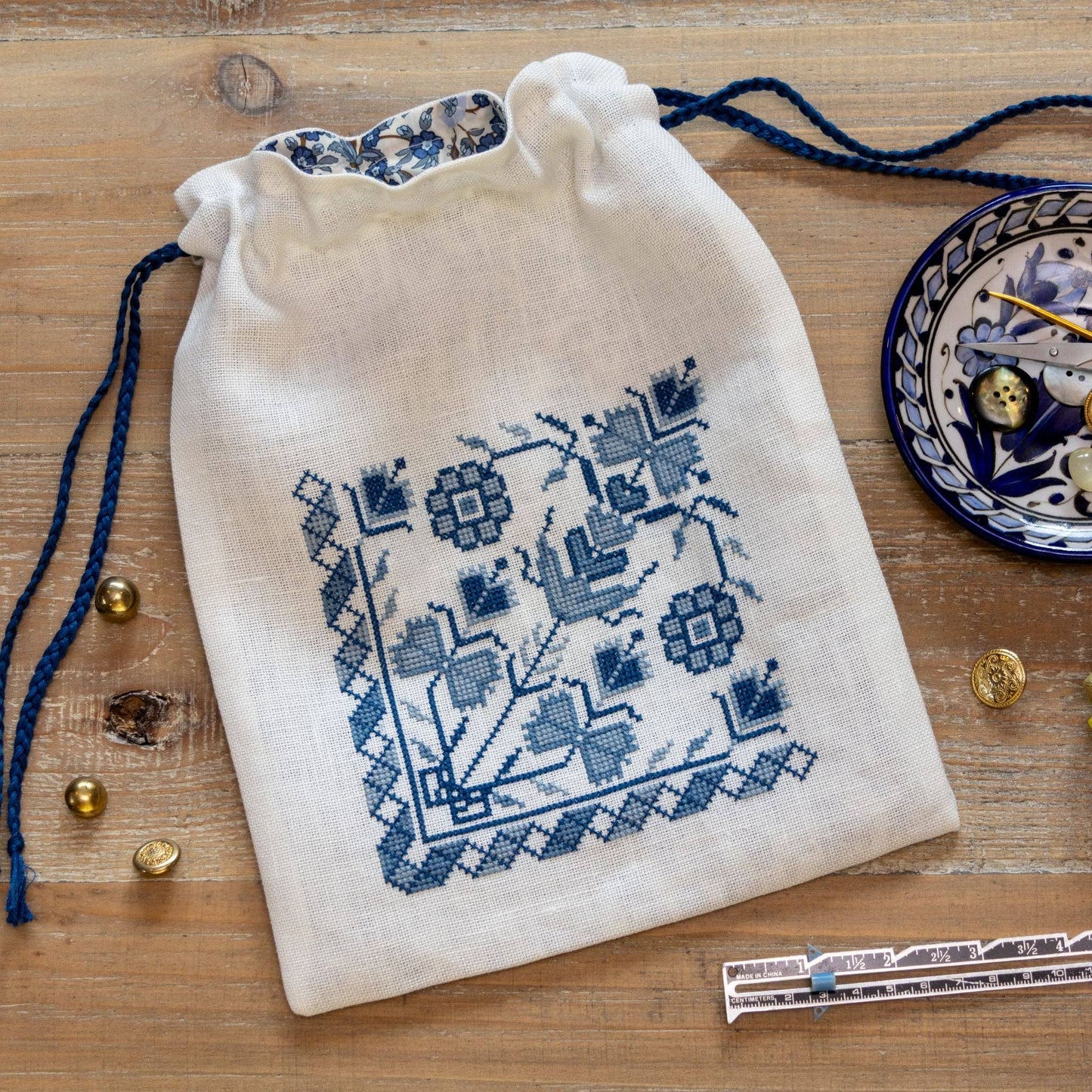 Blue Indigo Bag Cross Stitch Avlea Folk Embroidery Kit