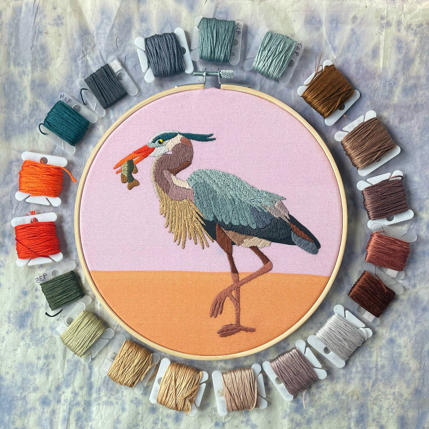 SALE DIY Embroidery and Beadwork Kit - Great Blue Heron (8")