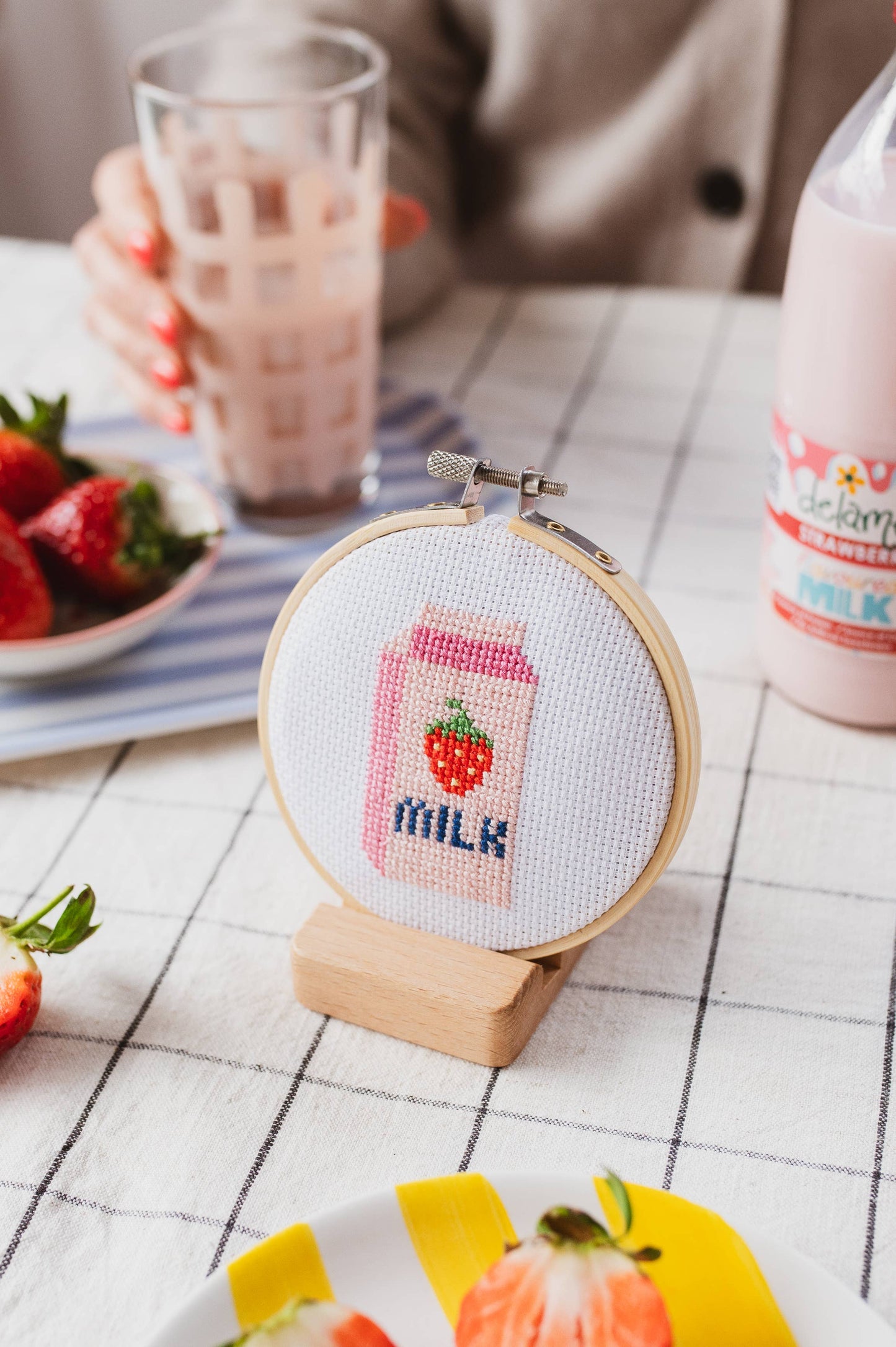 Strawberry Milk Beginner Cross Stitch Kit Beginner Friendly