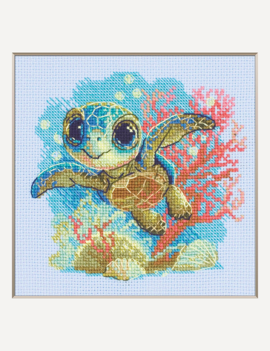 BABY SEA TURTLE Cross Stitch Kit by AINE A1037 Ocean Coral