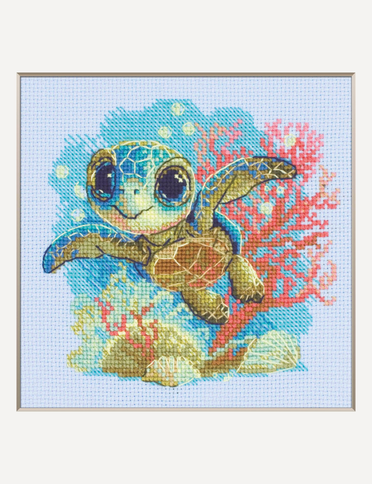 BABY SEA TURTLE Cross Stitch Kit by AINE A1037 Ocean Coral