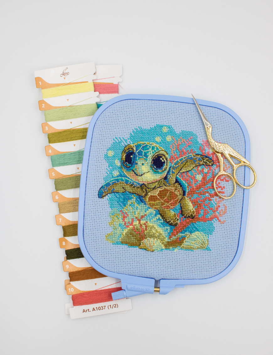 BABY SEA TURTLE Cross Stitch Kit by AINE A1037 Ocean Coral
