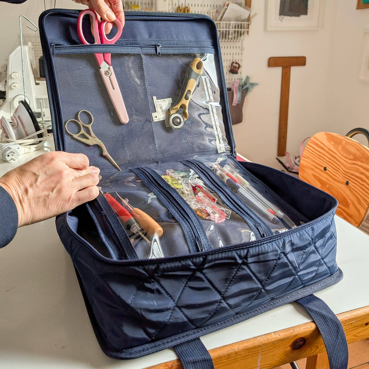 The Carry-All Sewing Organizer - Multi-pocket Binder Bag - Navy